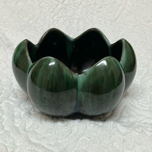 Blue Mountain pottery MCM lotus bowl, planter or vase, green blue drip glaze
